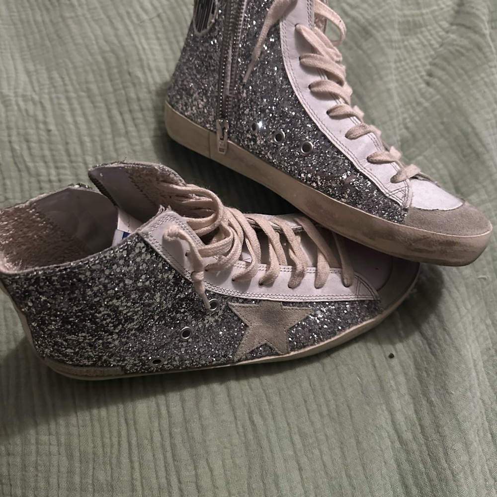 Golden Goose Silver Glitter High-Top Sneakers